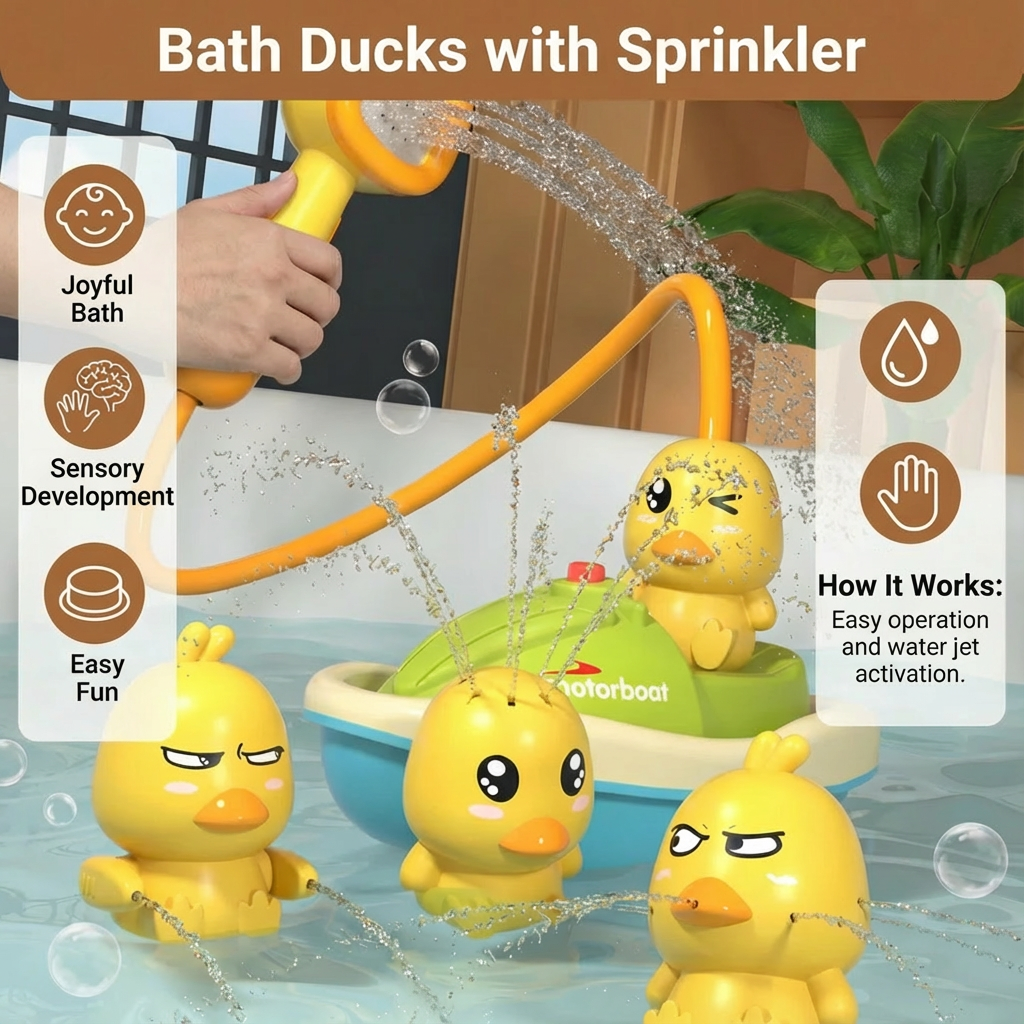 Duck Fountain Bath Toy with Motorized Boat and Squirting Ducks