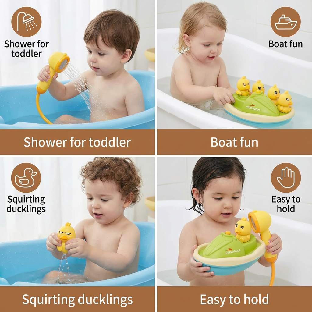 Duck Fountain Bath Toy with Motorized Boat and Squirting Ducks