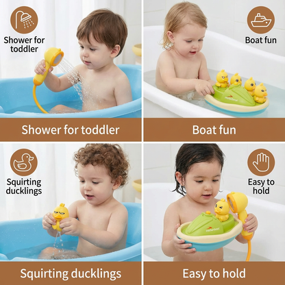 Duck Fountain Bath Toy with Motorized Boat and Squirting Ducks